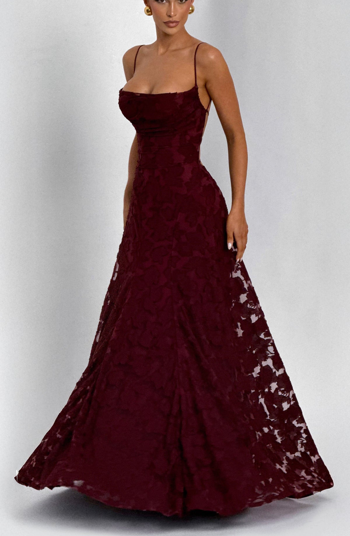 Women's Gingham Evening Party Maxi Dress with Flattering Lace