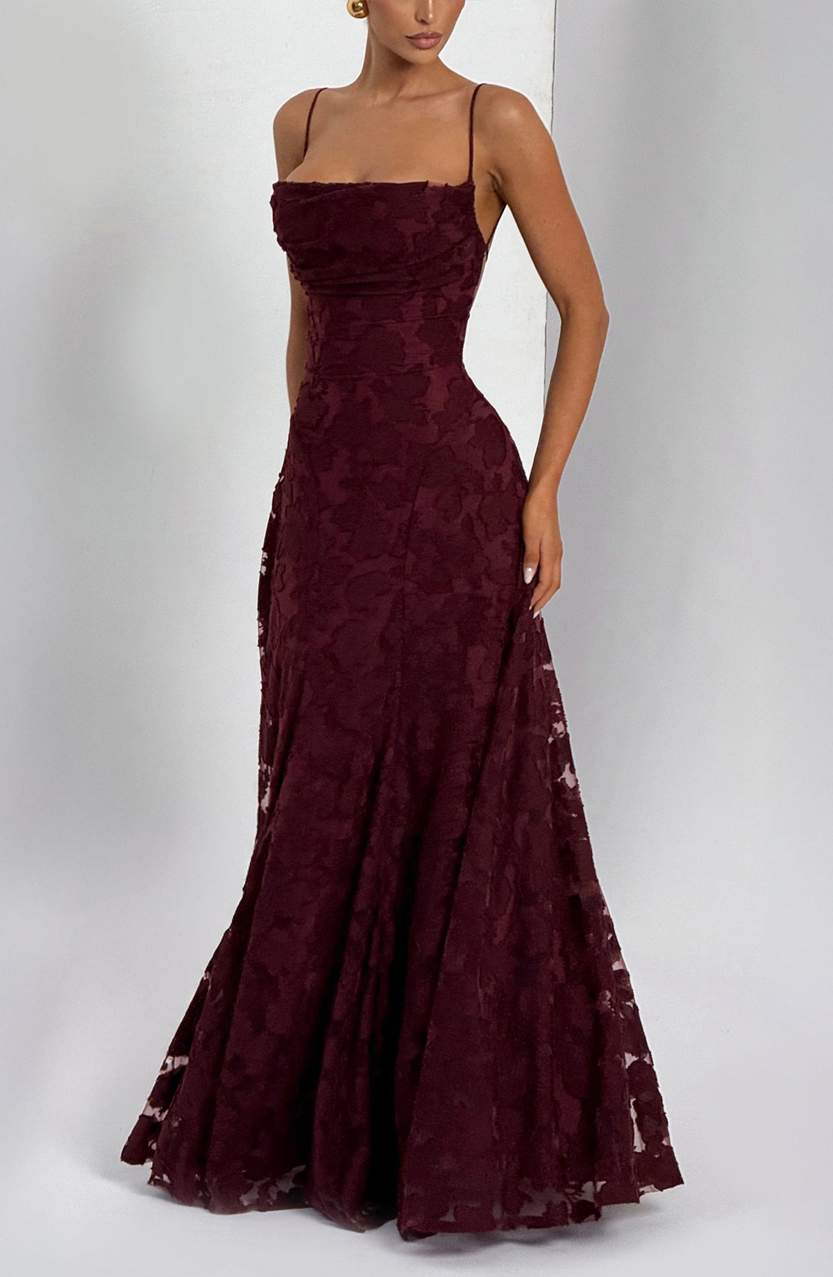 Women's Gingham Evening Party Maxi Dress with Flattering Lace