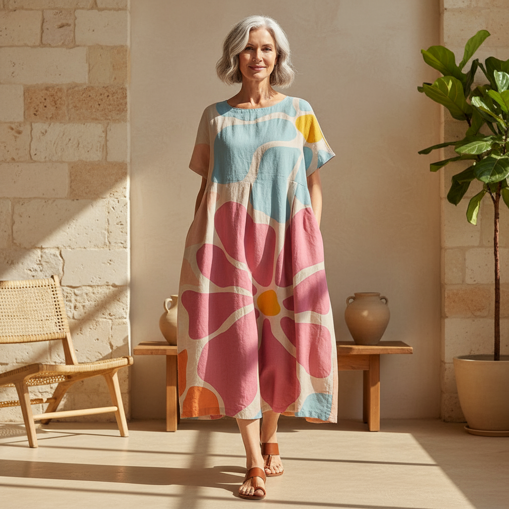 Women's Artistic Print Relaxed Midi Dress