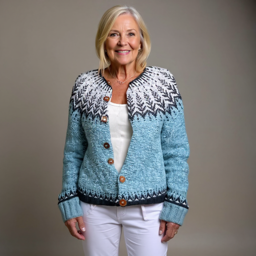 Women's Nordic Cardigan with Geometric Pattern