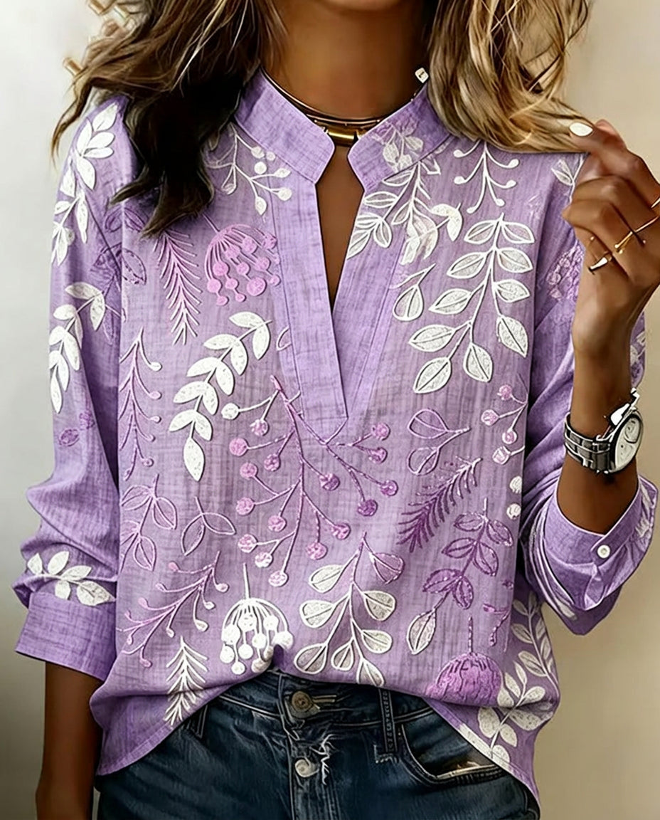 Women's Pastel Floral V-Neck Blouse