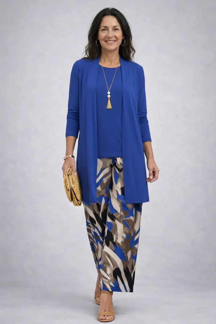 Completo donna in 3 pezzi con blazer, top e pantaloni comodi