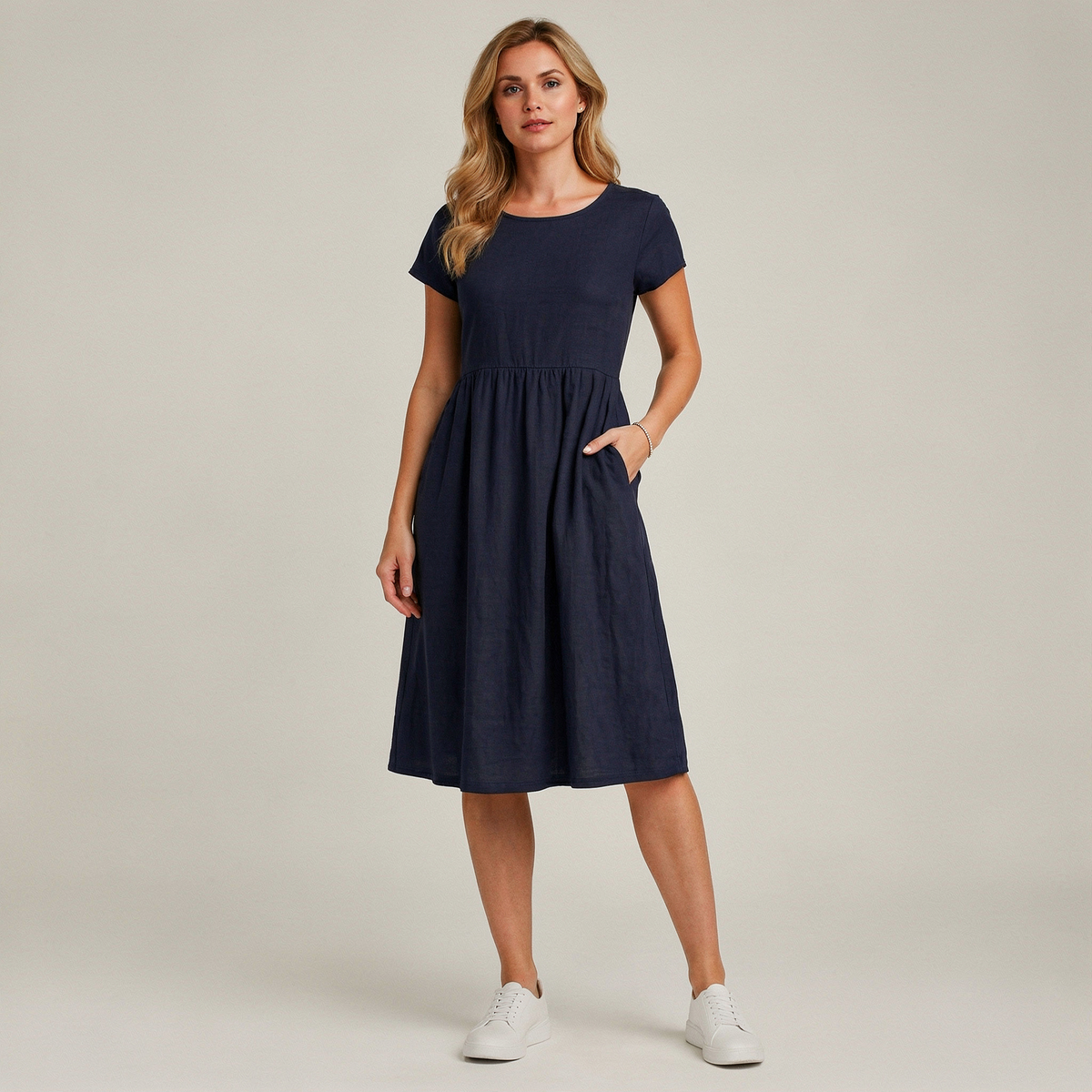 Robe midi décontractée pour femme à manches courtes