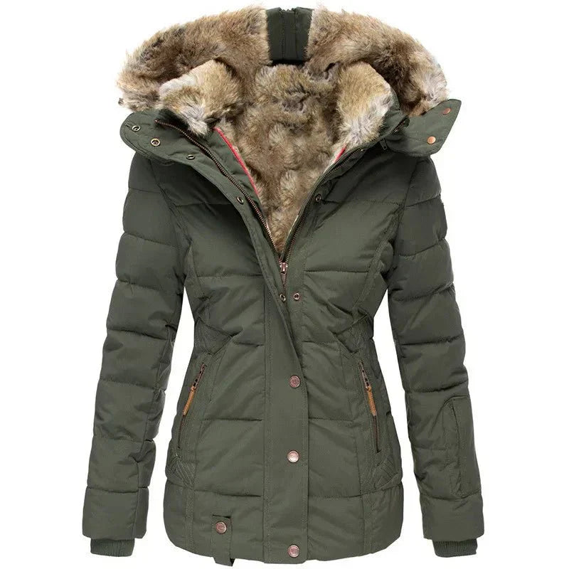 Parka da donna con cappuccio e fodera in pelliccia
