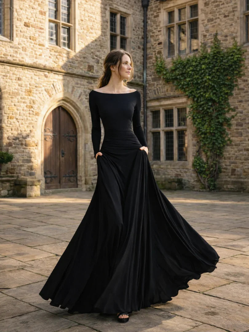 Women's Off-Shoulder Long Sleeve Maxi Evening Dress