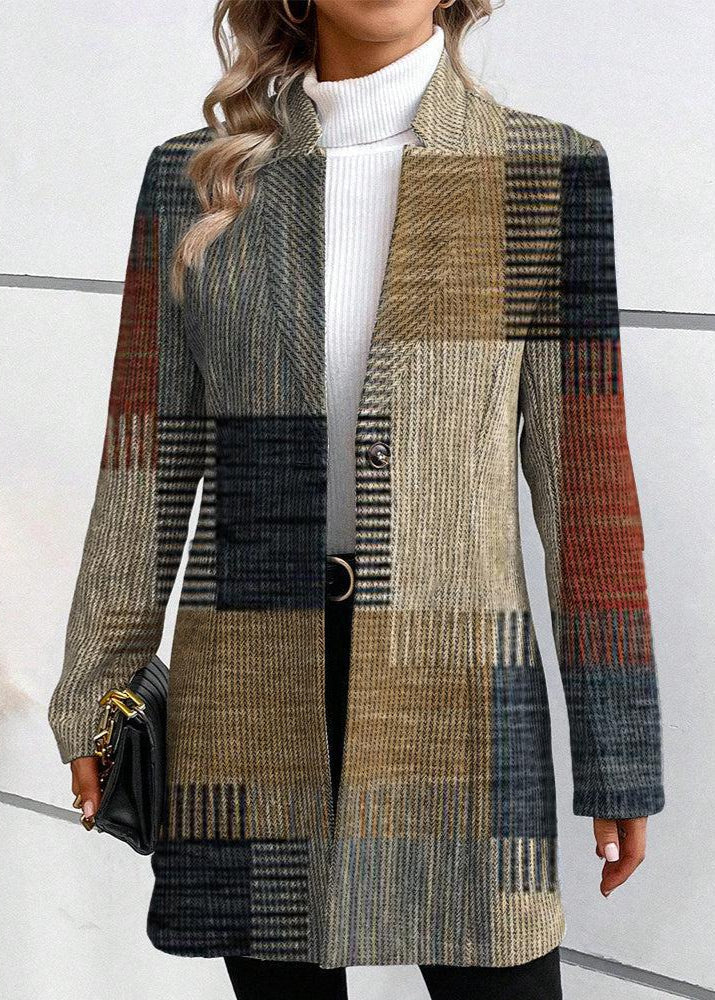 Μακρύ γυναικείο παλτό με καρό μοτίβο patchwork