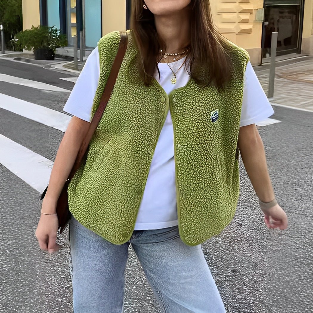 Women’s Casual Fleece Button-Up Vest