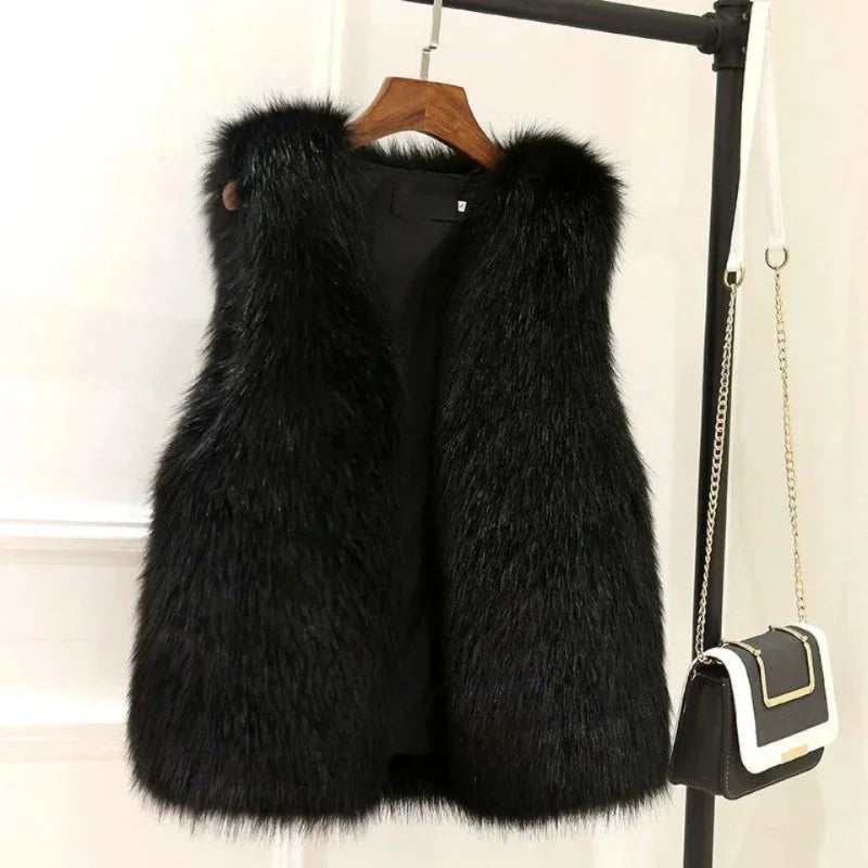 Faux Fur Sleeveless Vest Jacket