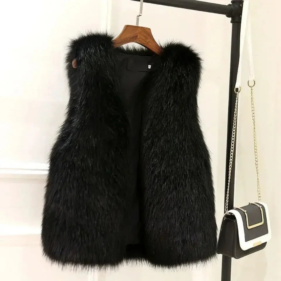 Faux Fur Sleeveless Vest Jacket