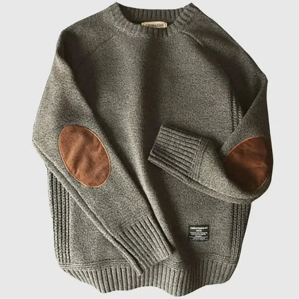 Maglione da uomo girocollo con toppe sui gomiti