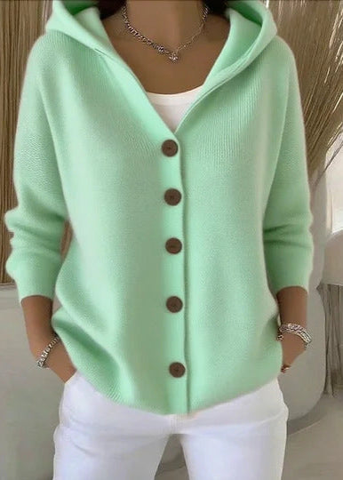 Women's Button Up Hooded Knit Cardigan Sweater