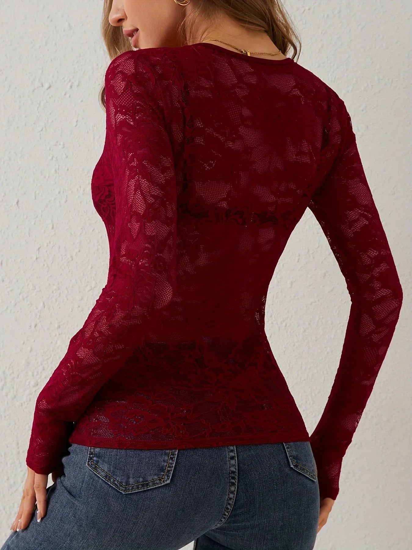 Floral Lace V-Neck Long Sleeve Top