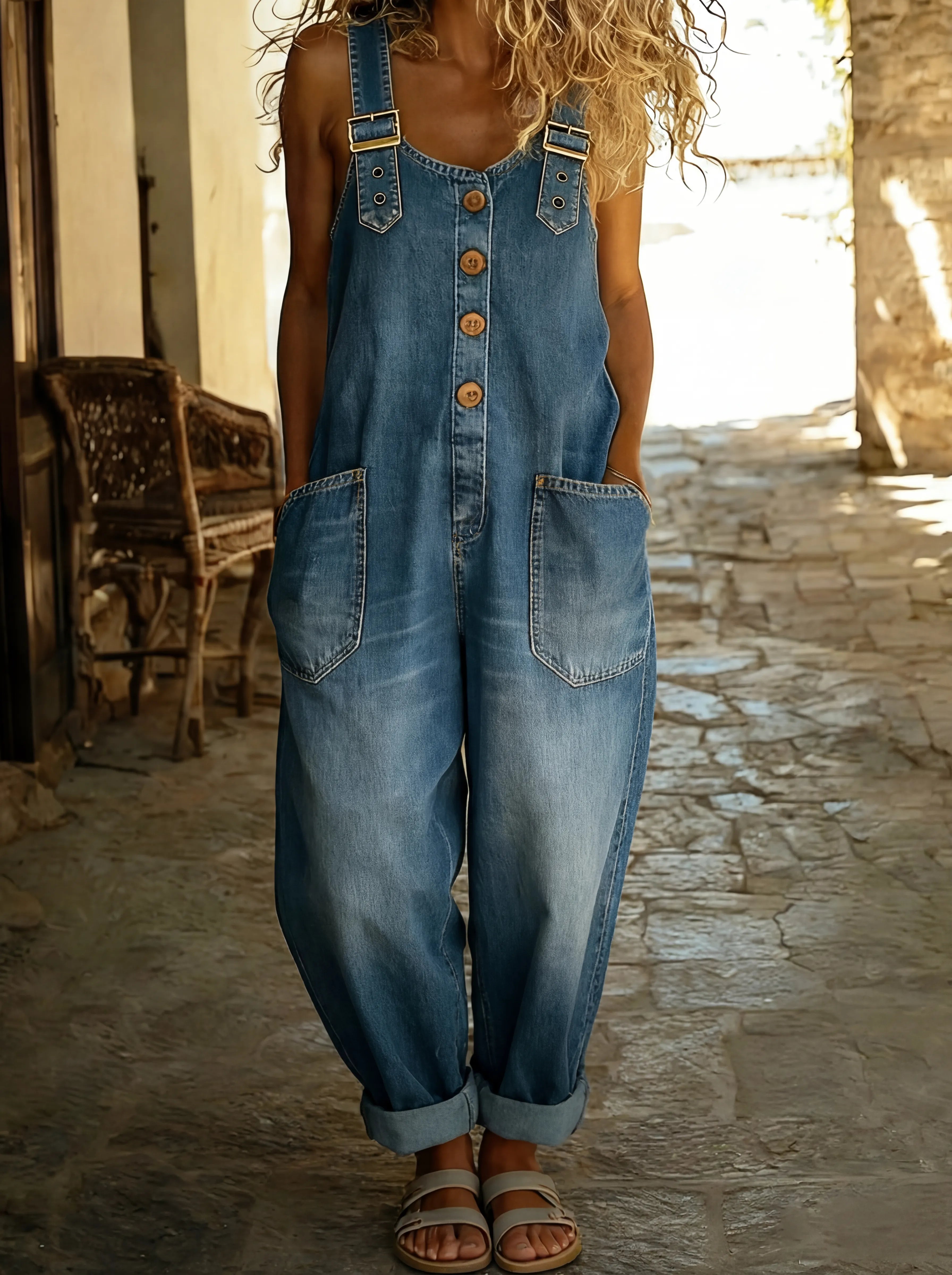 Women's Denim Overall with Adjustable Buckle Straps