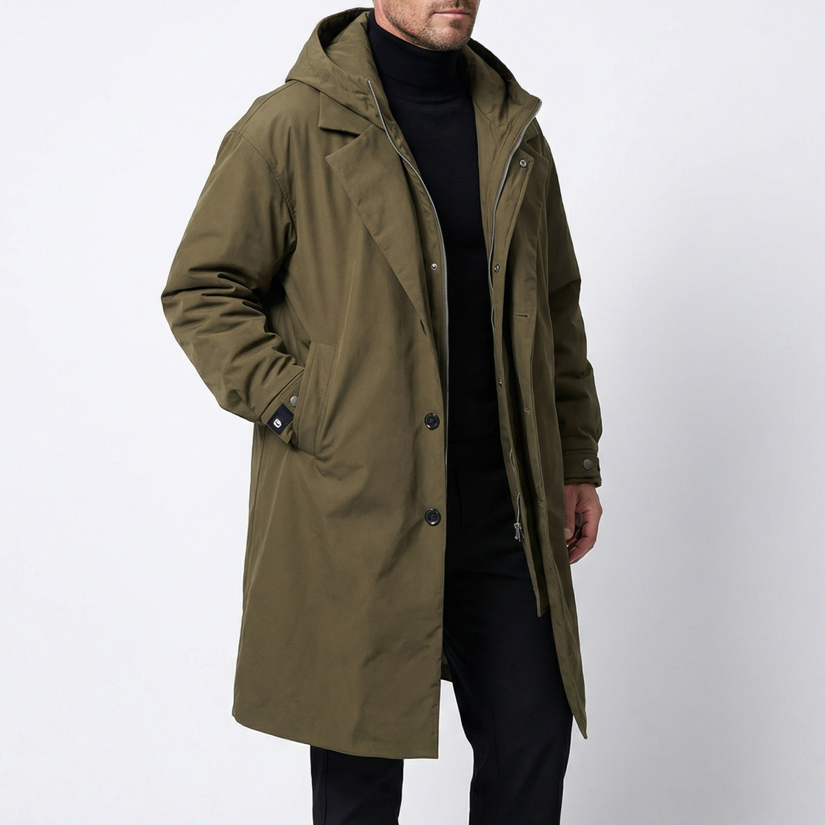 Men's Long Hooded Casual Parka Coat