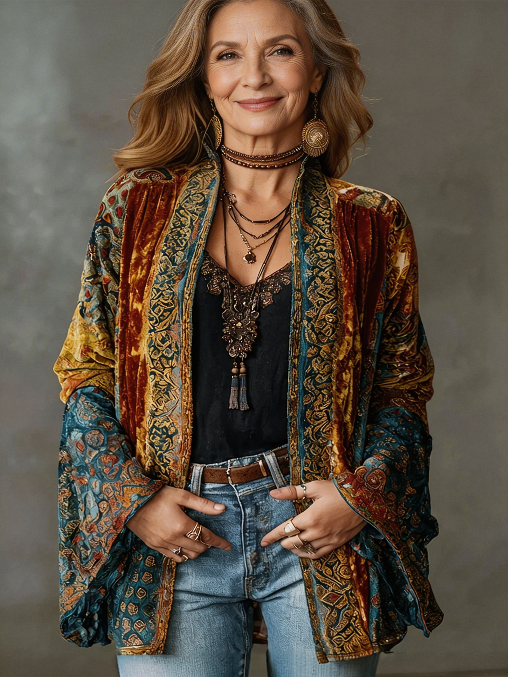Kimono cardigan bohème imprimé pour femme, ouvert sur le devant