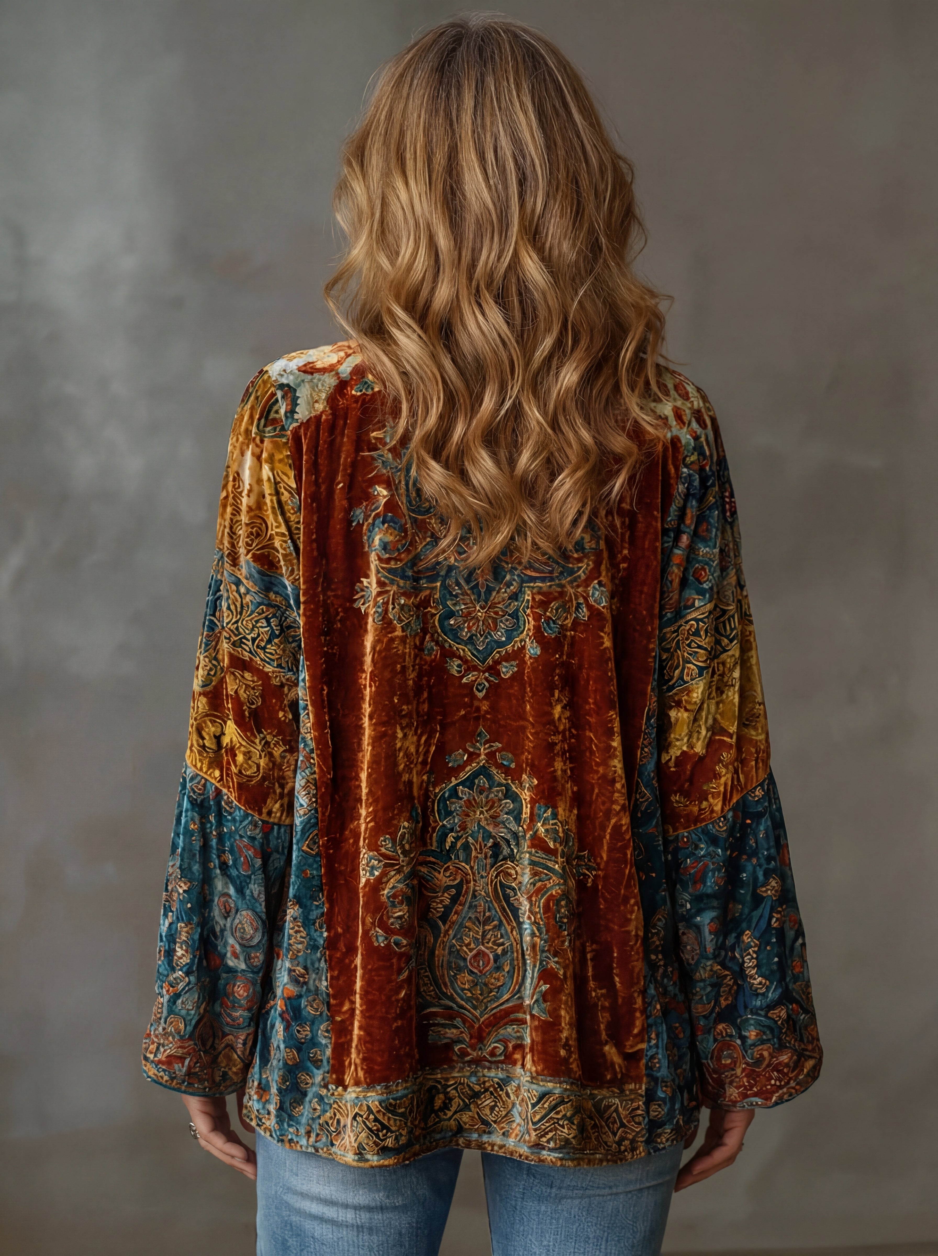 Kimono cardigan bohème imprimé pour femme, ouvert sur le devant