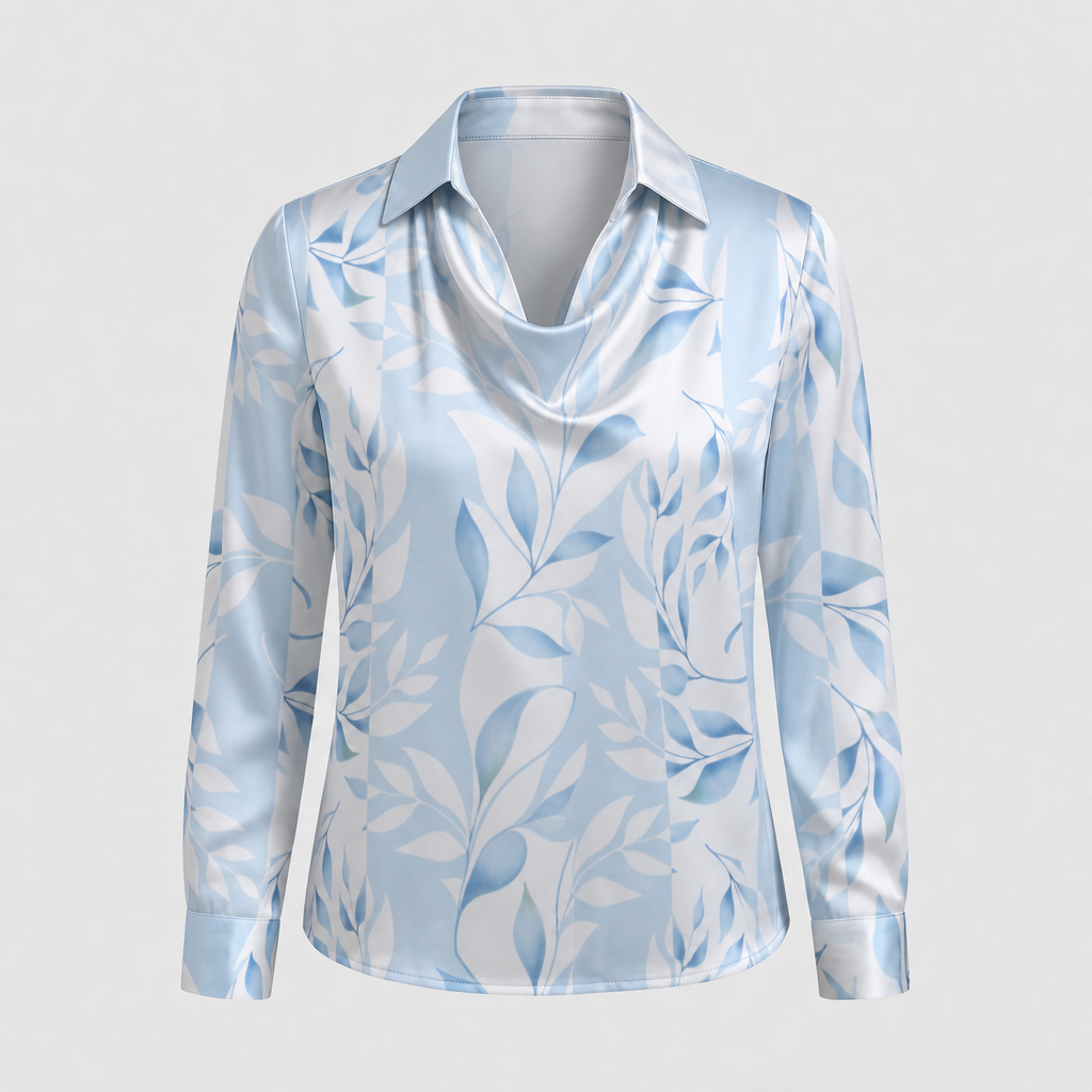 Women's Floral Print Cowl Neck Satin Blouse