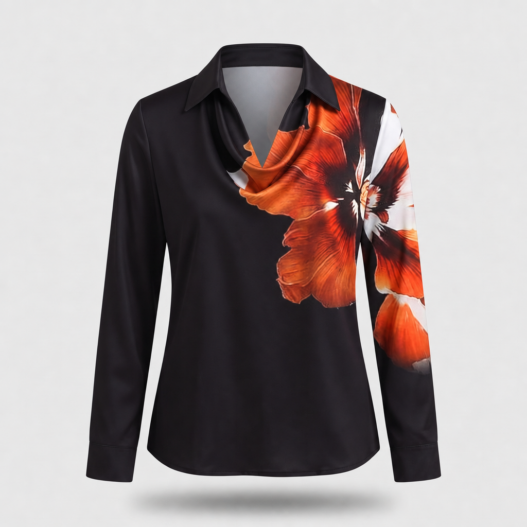 Women's Floral Print Cowl Neck Satin Blouse