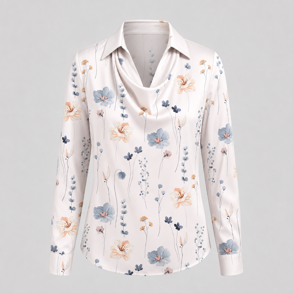 Women's Floral Print Cowl Neck Satin Blouse