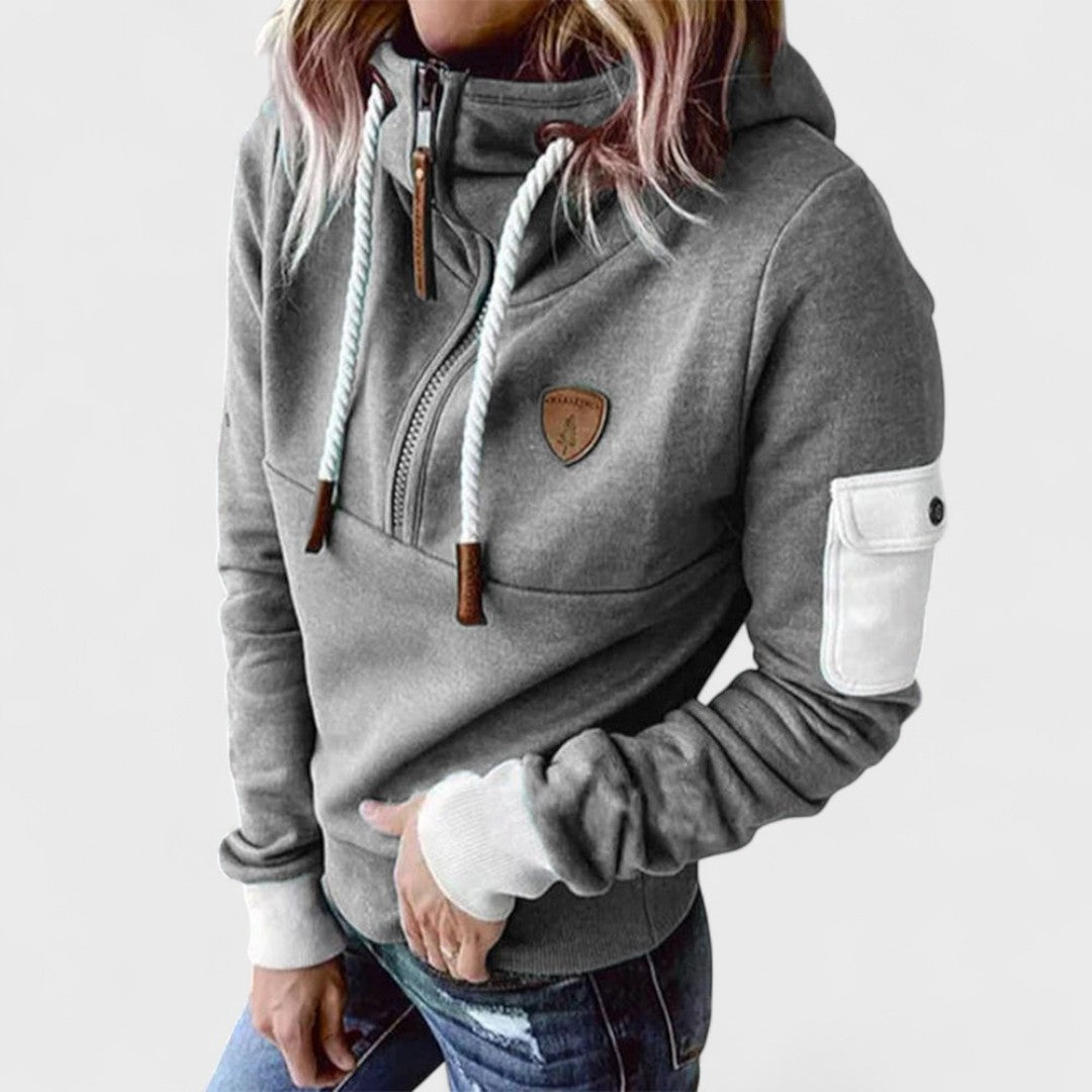 Women's Half-Zip Hoodie with Contrast Sleeve Pocket
