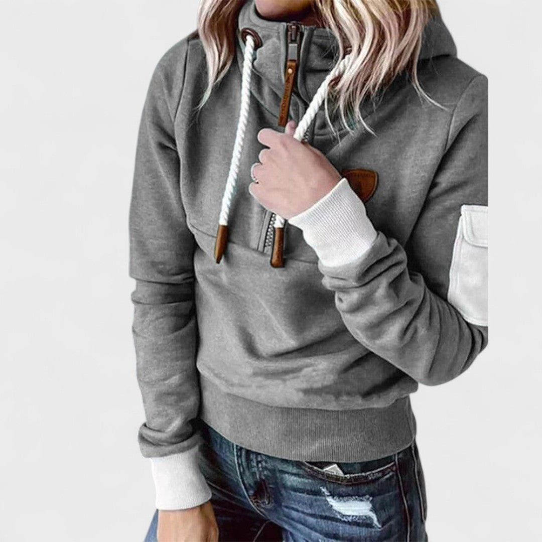 Women's Half-Zip Hoodie with Contrast Sleeve Pocket