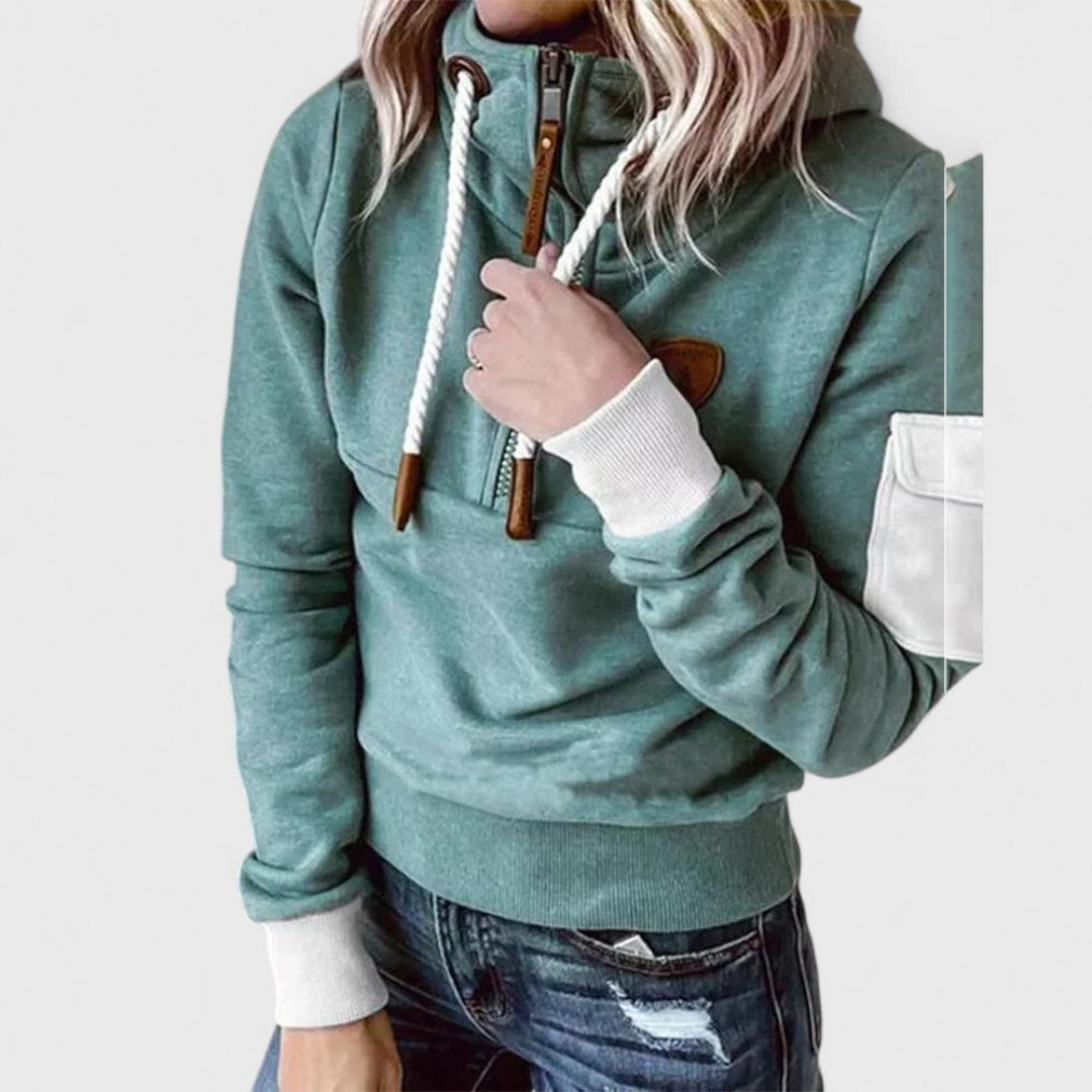 Women's Half-Zip Hoodie with Contrast Sleeve Pocket