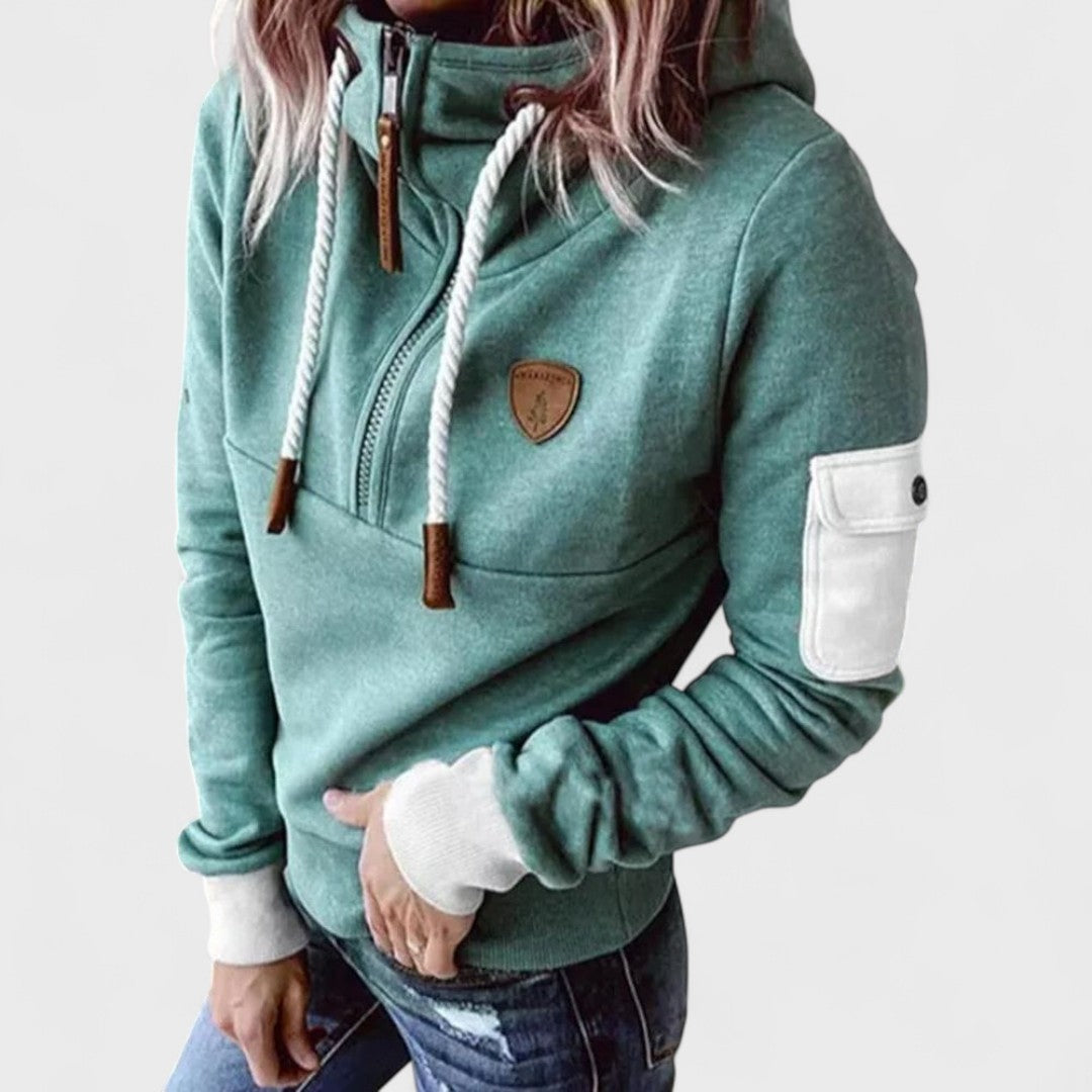 Women's Half-Zip Hoodie with Contrast Sleeve Pocket