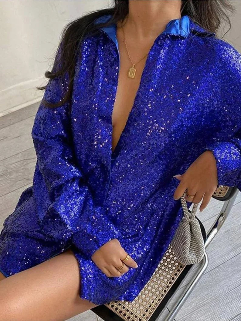 Chemisier oversize à sequins et boutonné pour femme