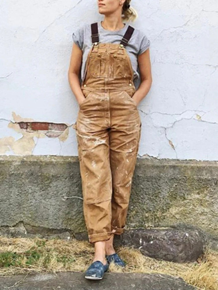 Salopette Utilitaire Femme à Bretelles Ajustables et Jambe Large