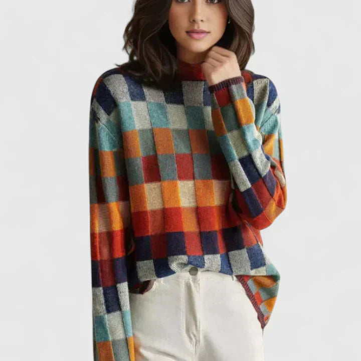 Women's Color Block Geometric Knit Sweater
