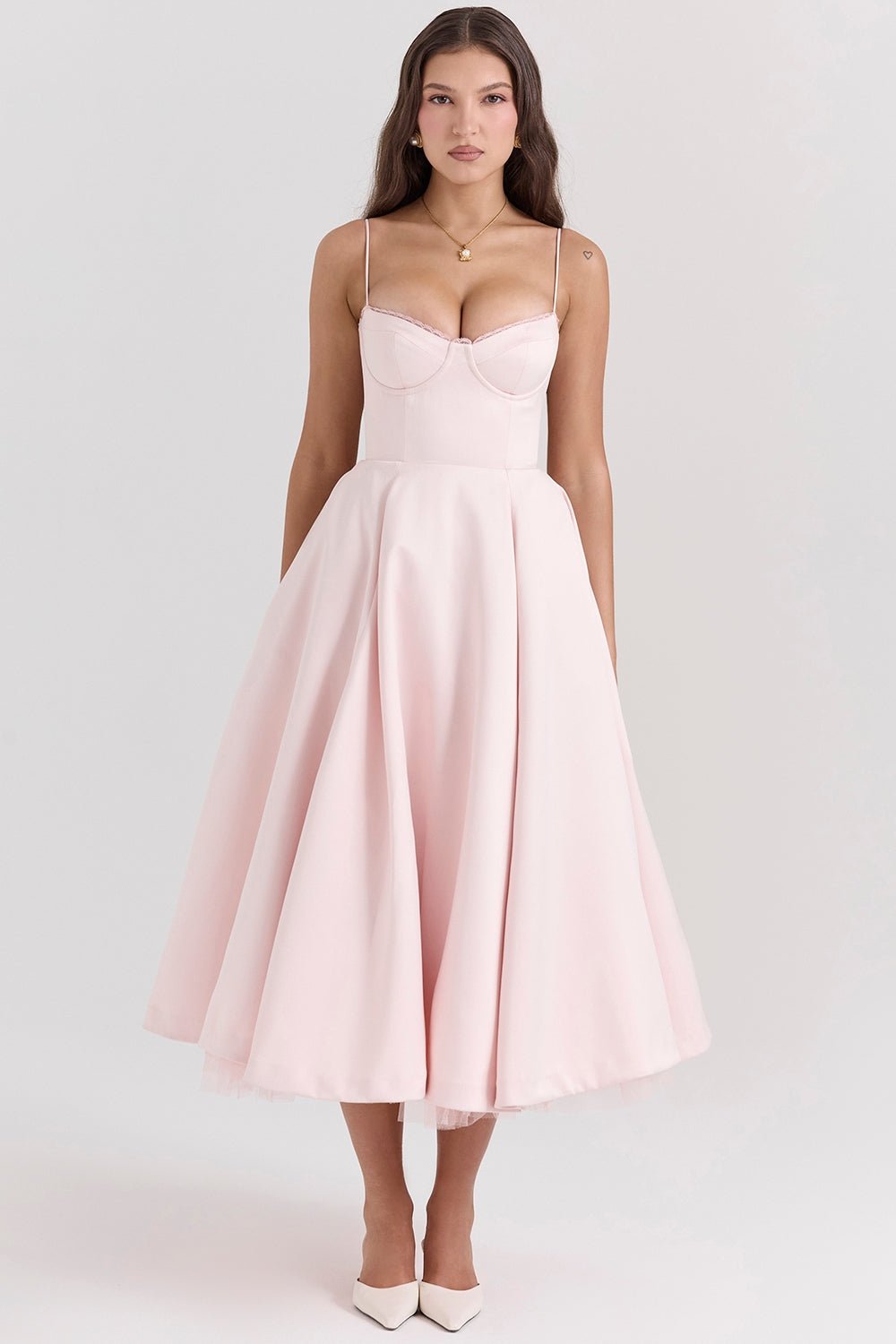Women's Satin Tulle Midi Dress with Pockets