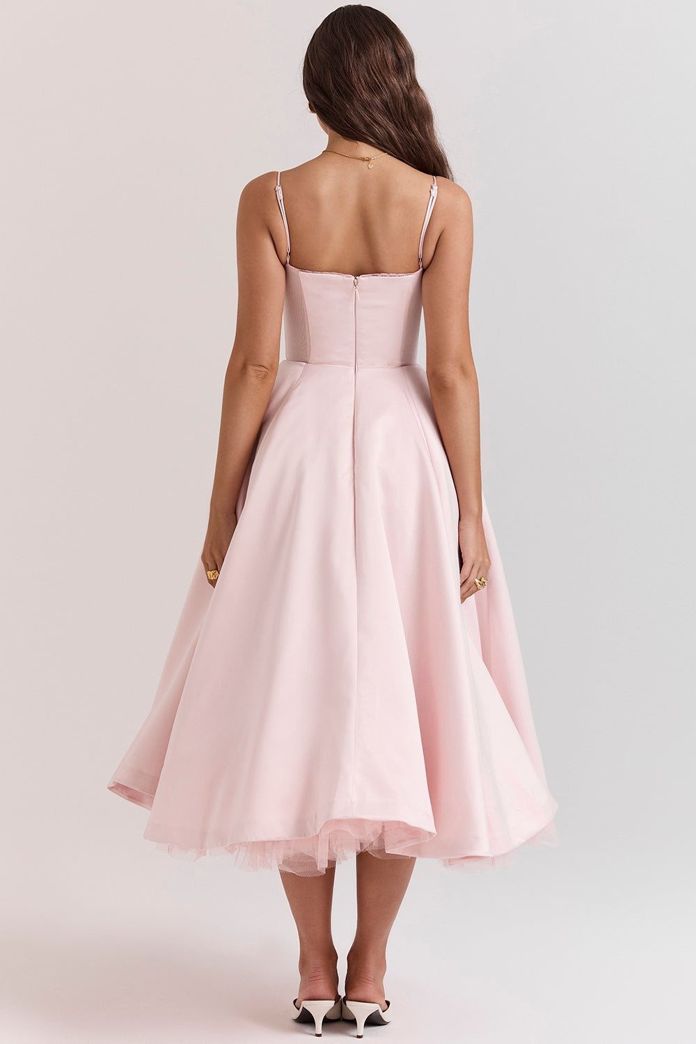 Women's Satin Tulle Midi Dress with Pockets
