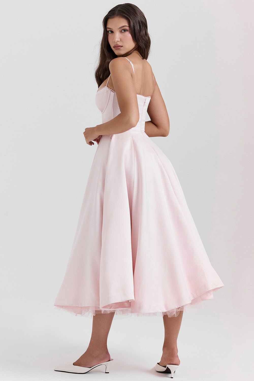Women's Satin Tulle Midi Dress with Pockets