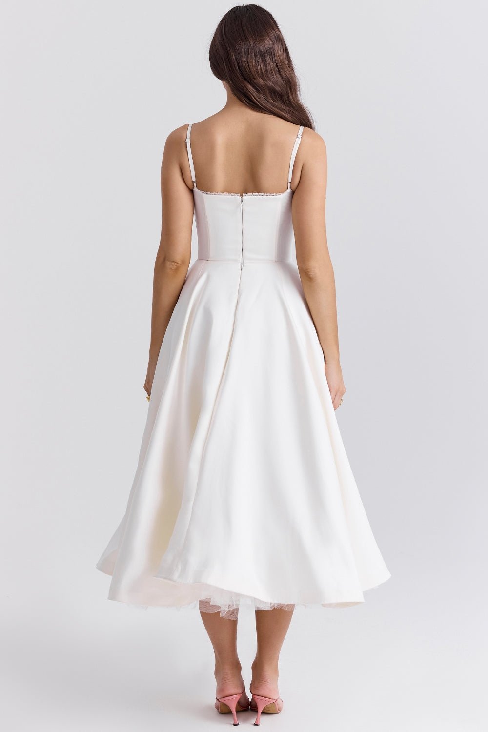 Women's Satin Tulle Midi Dress with Pockets