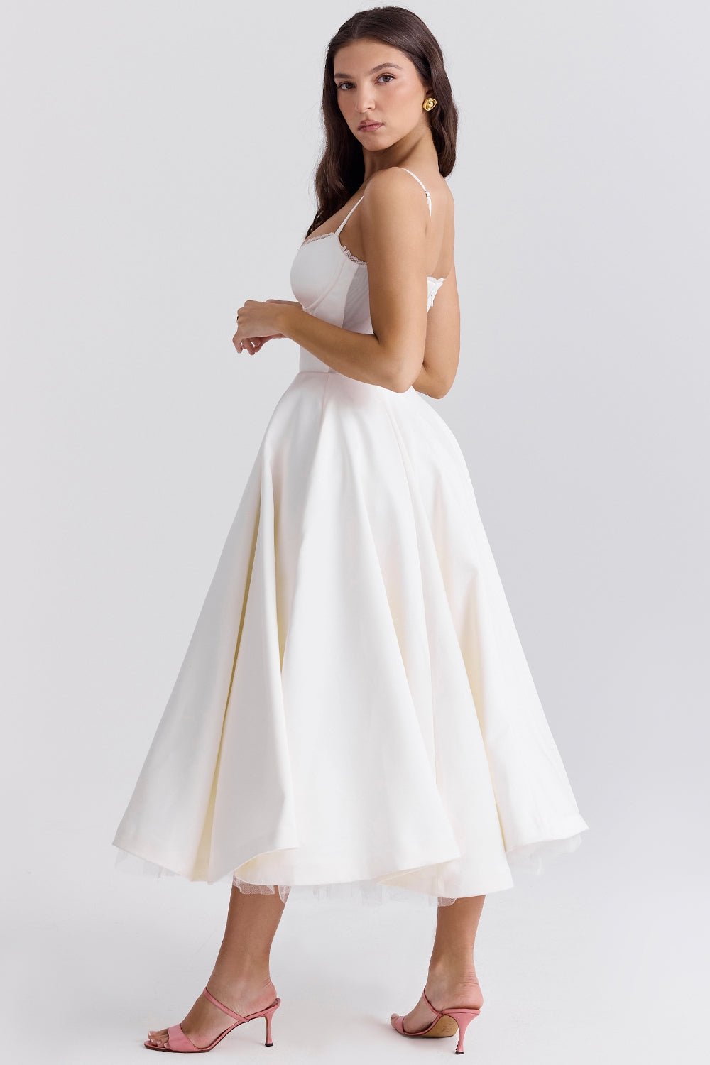 Women's Satin Tulle Midi Dress with Pockets