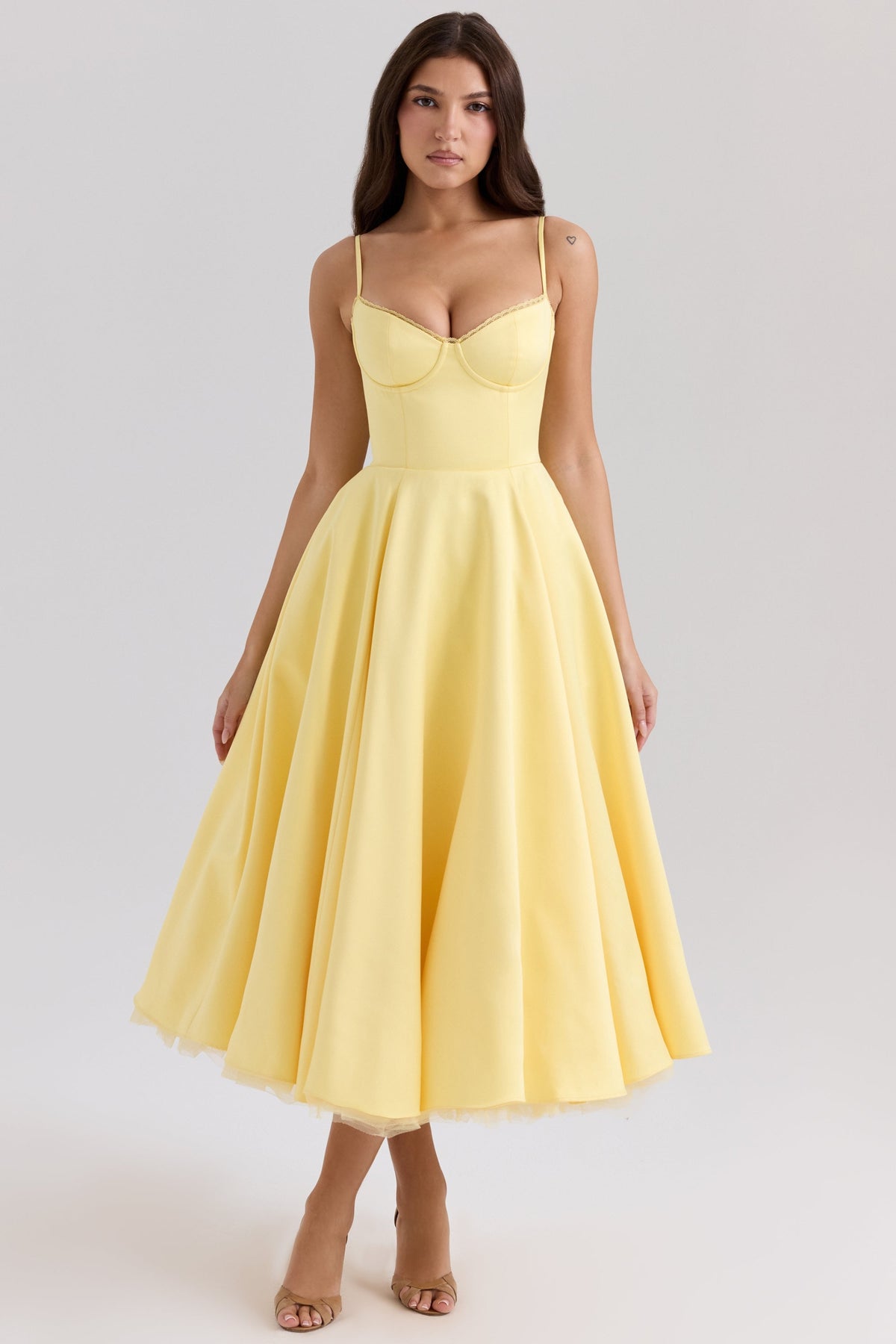 Women's Satin Tulle Midi Dress with Pockets