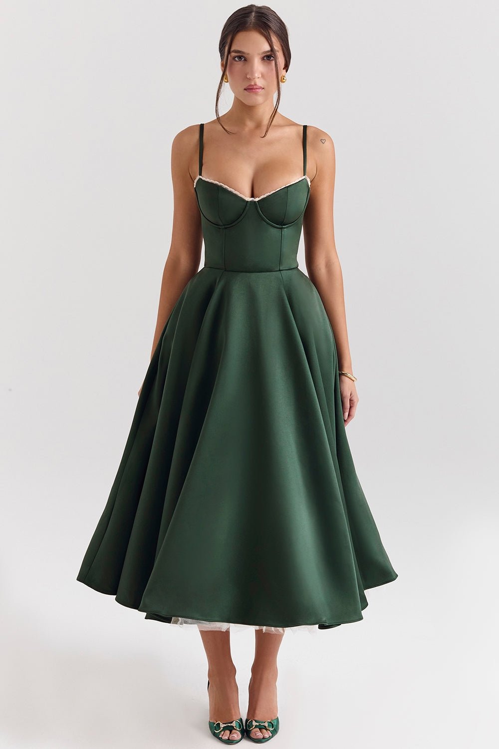 Women's Satin Tulle Midi Dress with Pockets