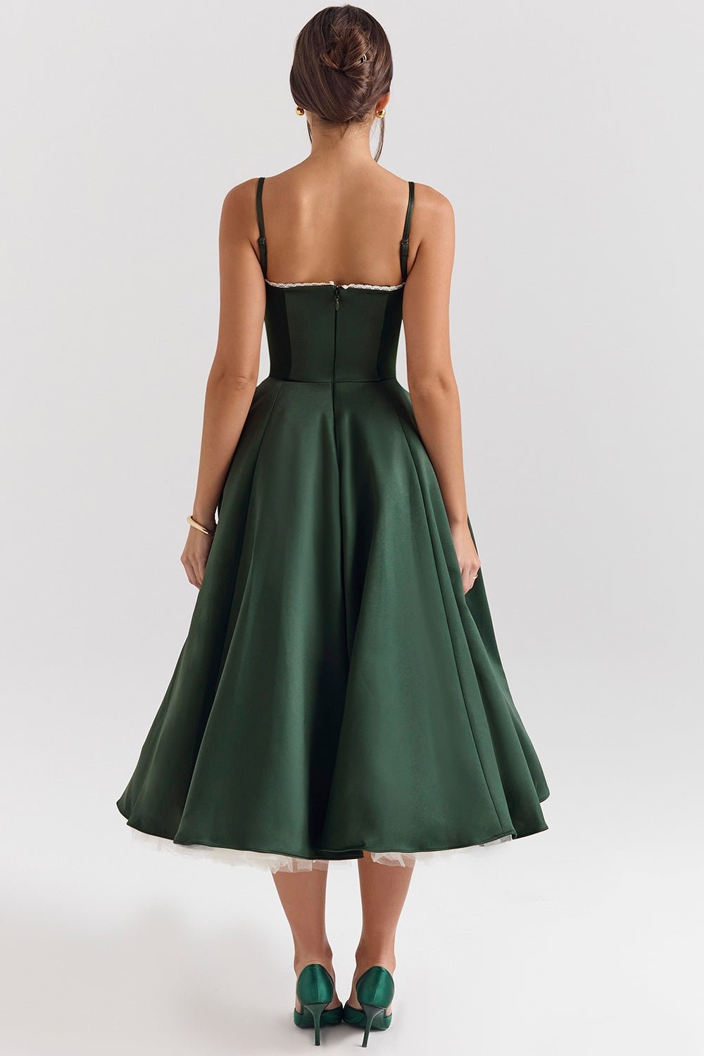 Women's Satin Tulle Midi Dress with Pockets