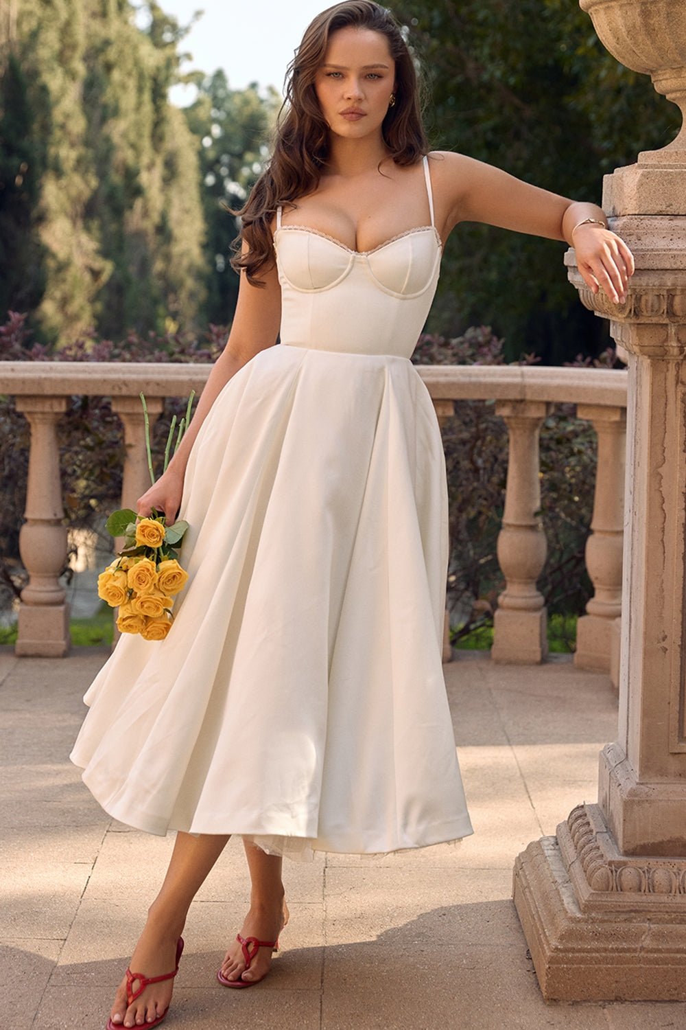 Women's Satin Tulle Midi Dress with Pockets