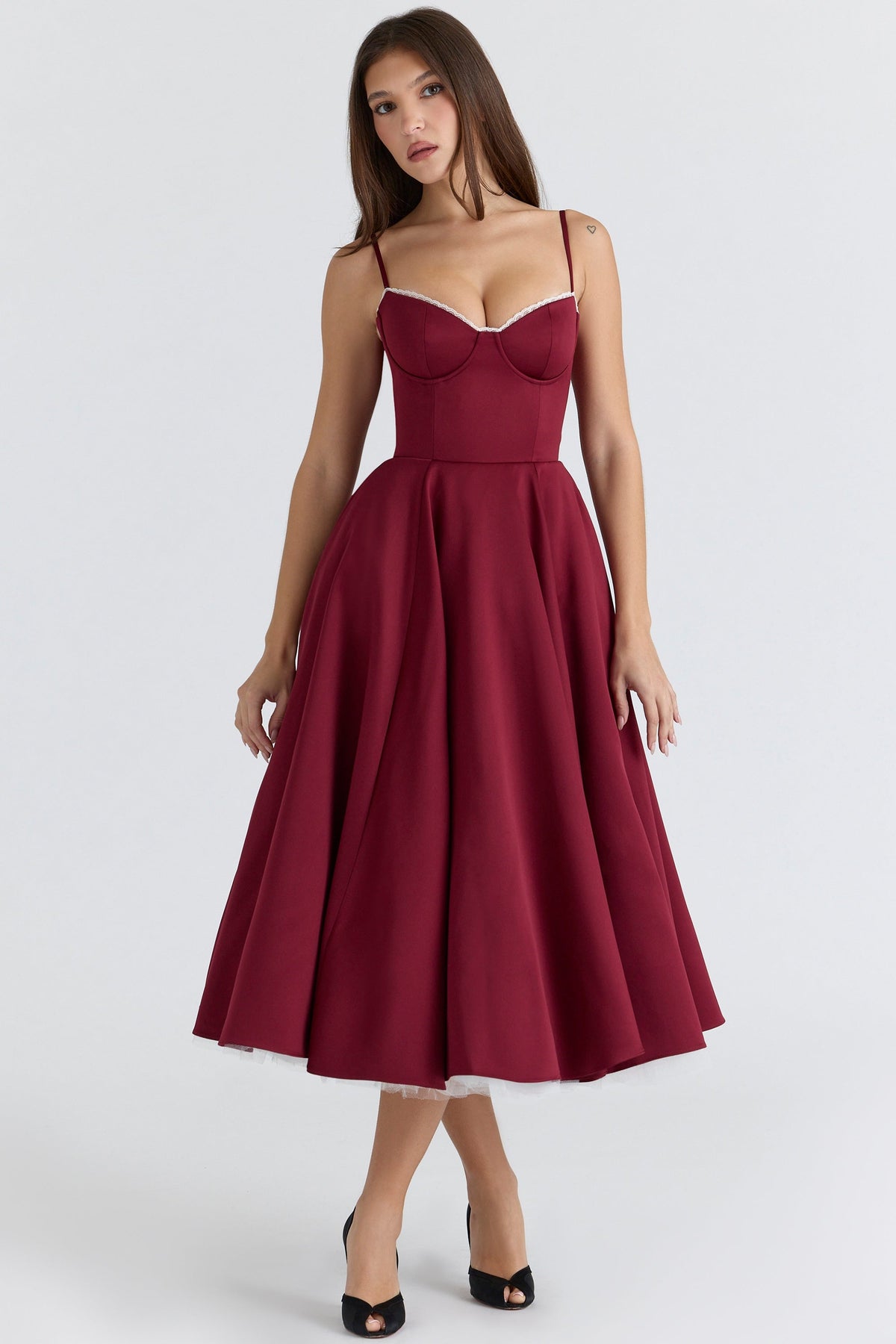 Women's Satin Tulle Midi Dress with Pockets