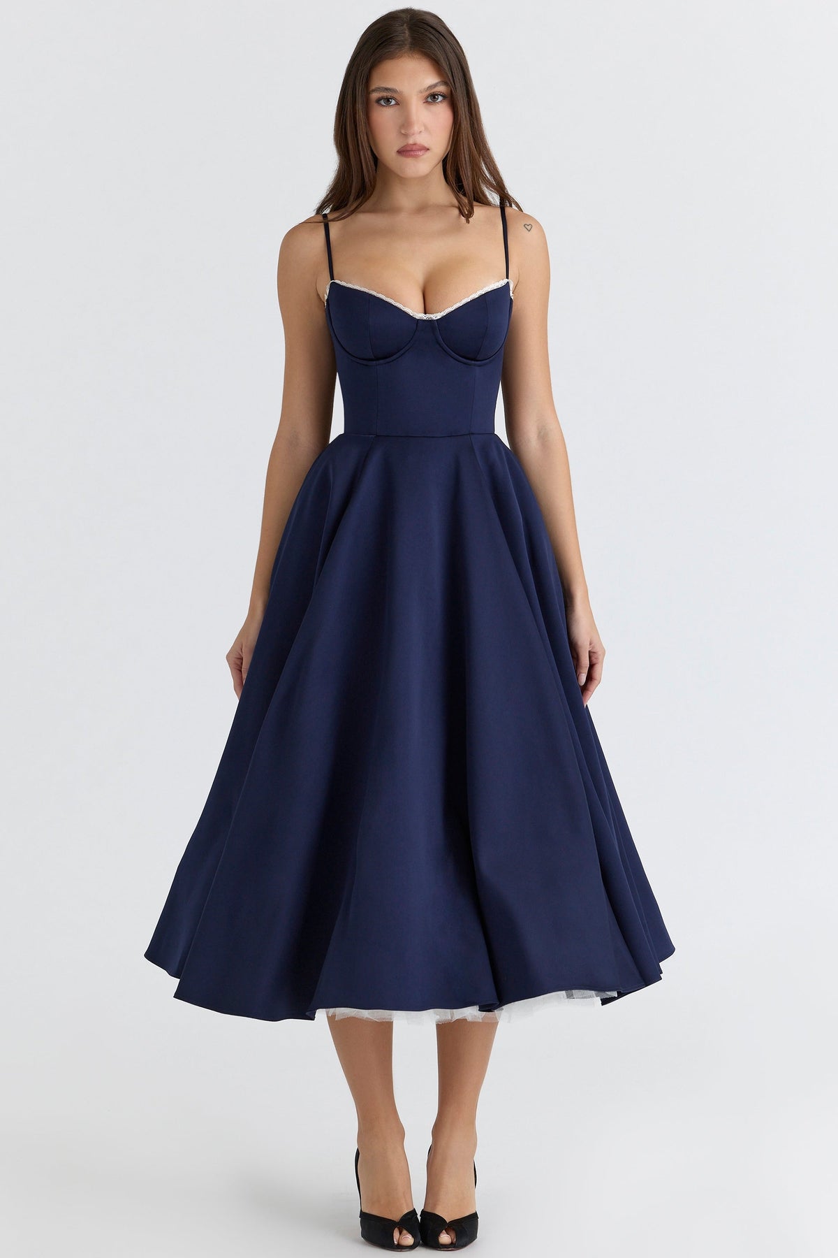 Women's Satin Tulle Midi Dress with Pockets