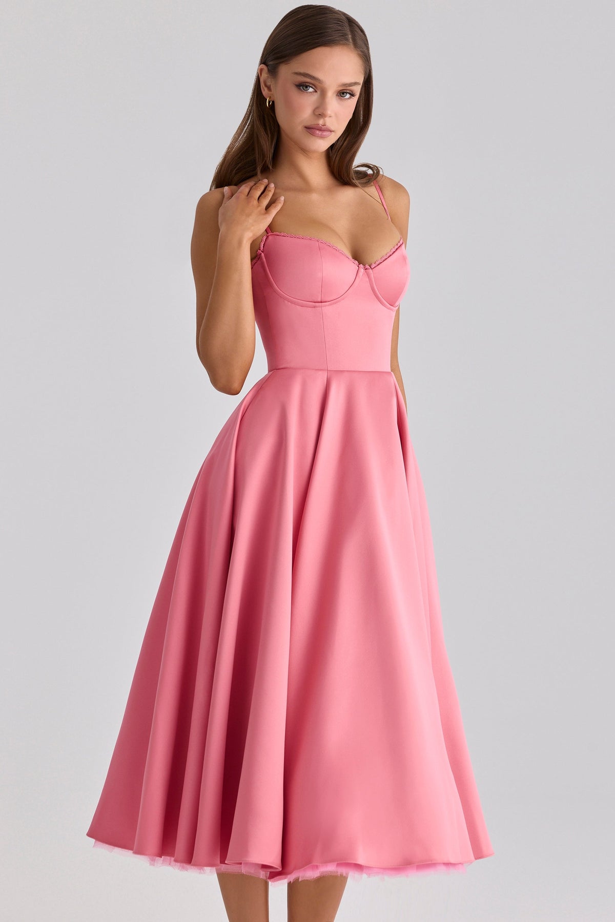 Women's Satin Tulle Midi Dress with Pockets