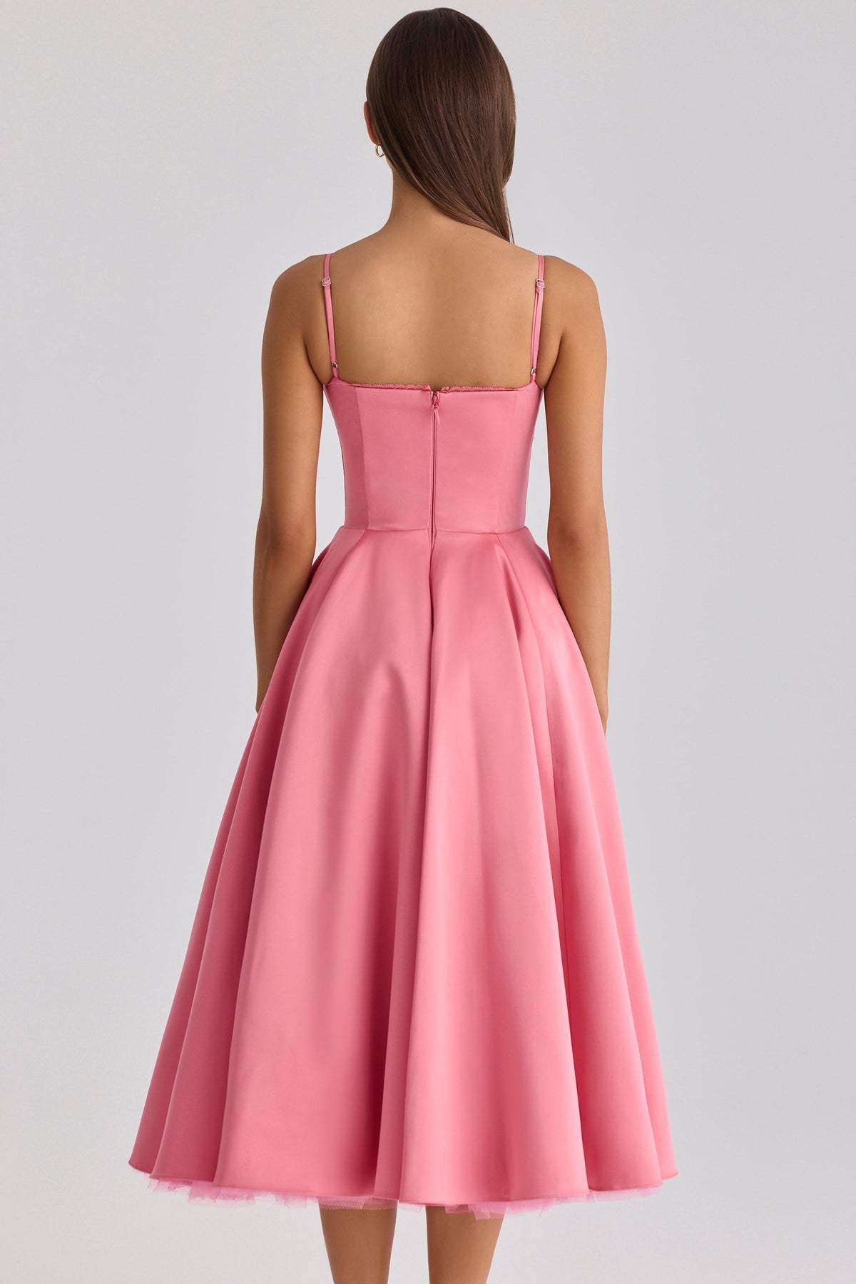 Women's Satin Tulle Midi Dress with Pockets