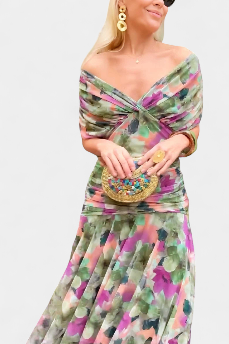 Women's Off-Shoulder Floral Print Midi Dress