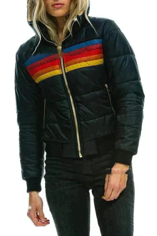Women's Retro Color Block Puffer Jacket