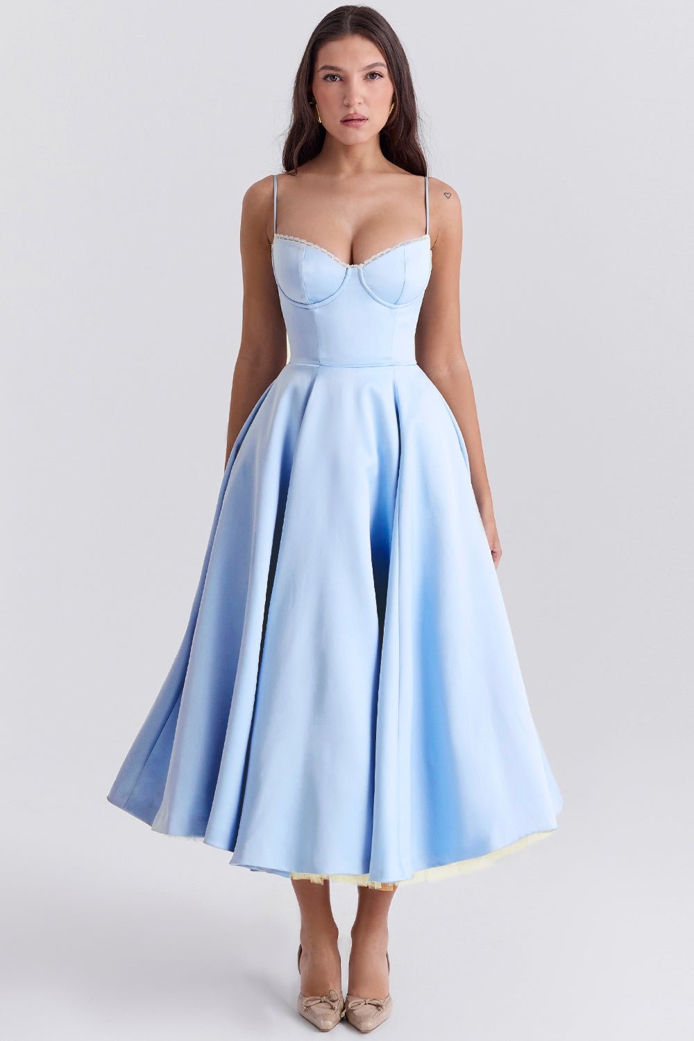 Women's Satin Tulle Midi Dress with Pockets