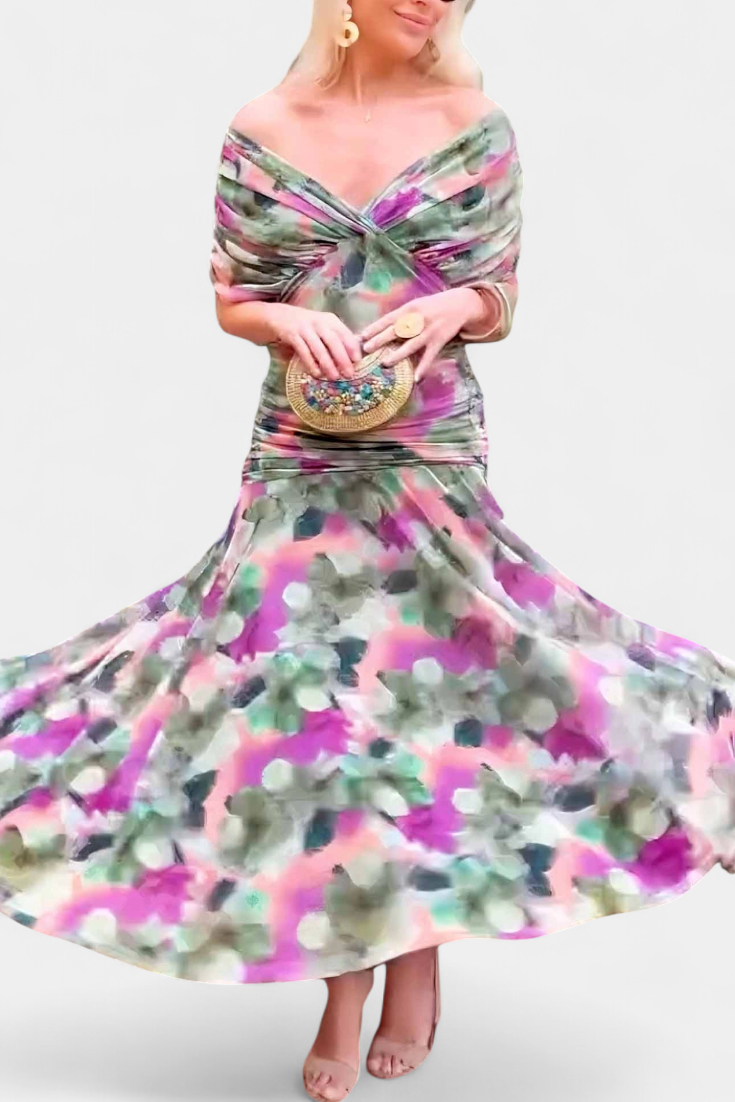 Women's Off-Shoulder Floral Print Midi Dress