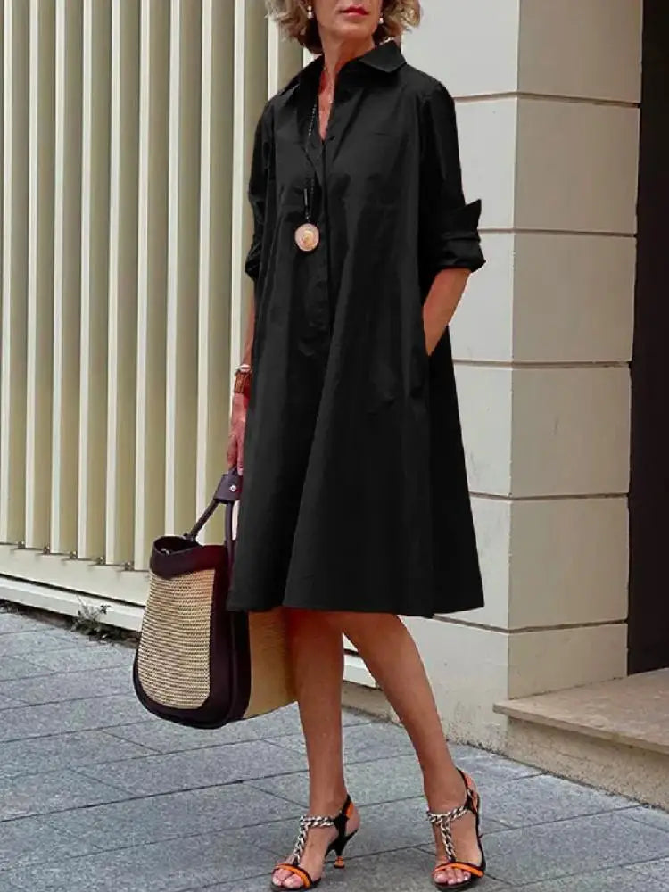 Robe-chemise boutonnée avec coupe évasée décontractée