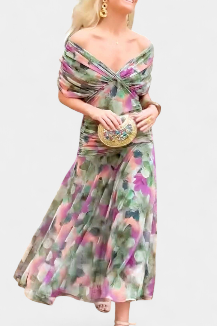 Women's Off-Shoulder Floral Print Midi Dress