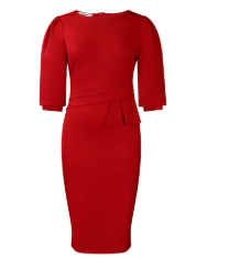 Ruffle Midi Dress with Peplum Waist Three-Quarter Sleeves
